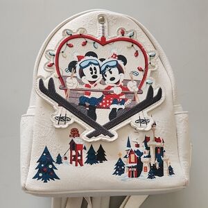 Loungefly White Backpack Skiing Mickey & Minnie Winter Ski Resort